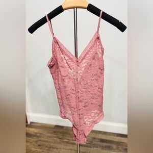 Anthropologie Pink Lace Bodysuit XS | Adjustable Straps | Romantic